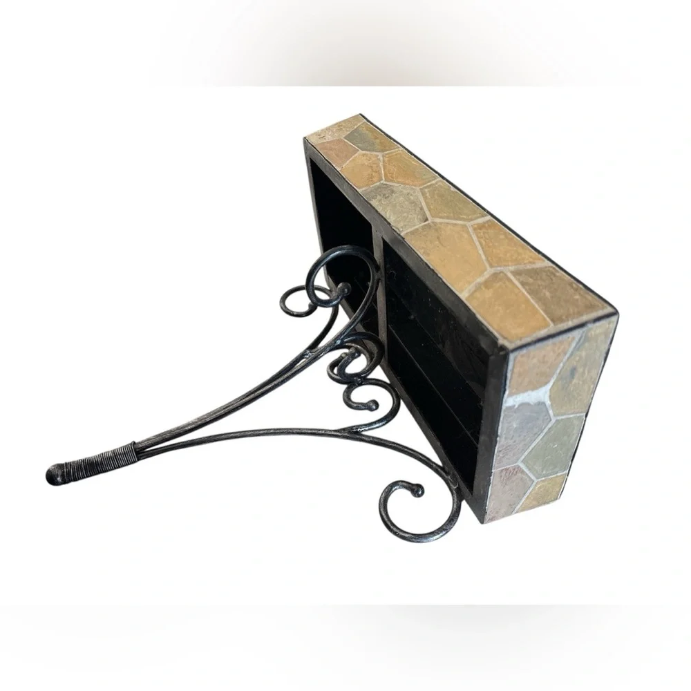 Ornate Stone and Wrought Iron Tan and Brown Wall Mount Sconce Shelf (1 of 2)